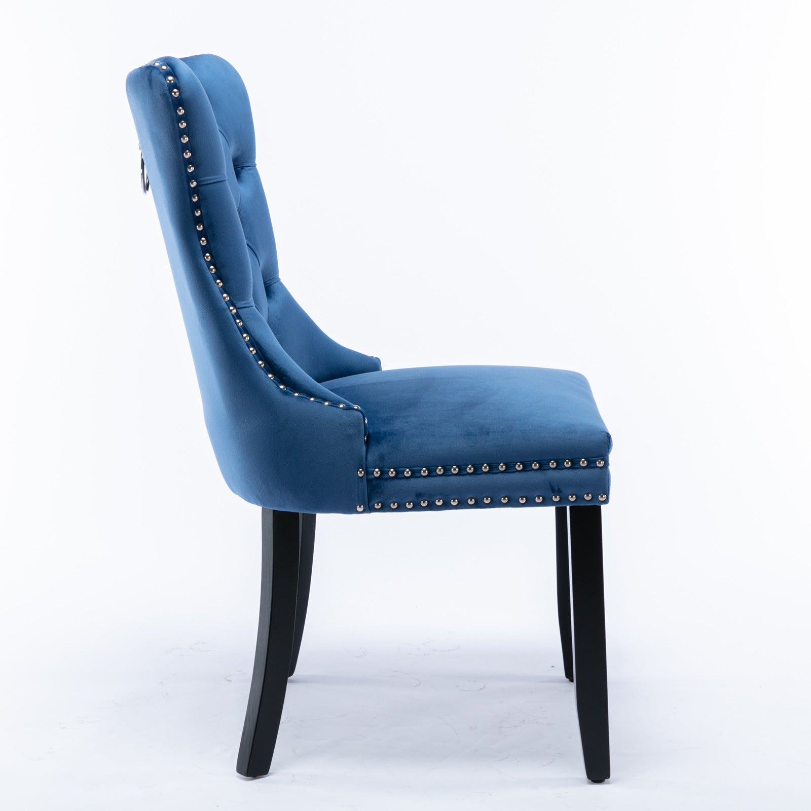 Niki Modern Velvet Side Chair with Nailhead Trim & Black Leg Set of 2 Blue