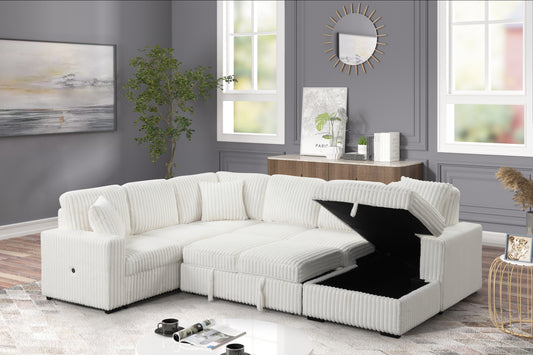 Grande Modern Style Sectional Sofa with USB-C, Sleeper Function & Storage Made with wood in Cream - detail view 2