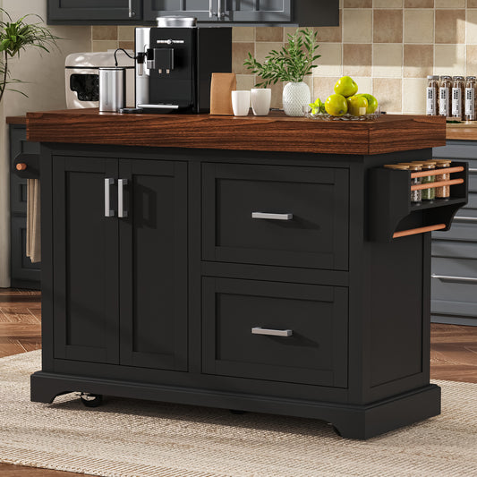 K&k 53' Large Kitchen Island with 3.5' Thick Desktop - Black - primary color shot