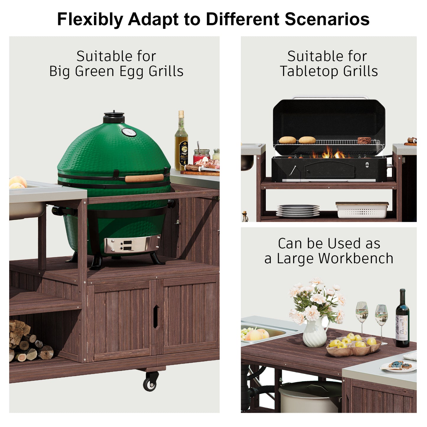 K&k 75.4' Outdoor Kitchen Island with Sink - Brown - detail view 6