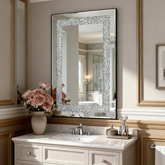 Large Diamond-Cut Mirror with Modern Silver Finish