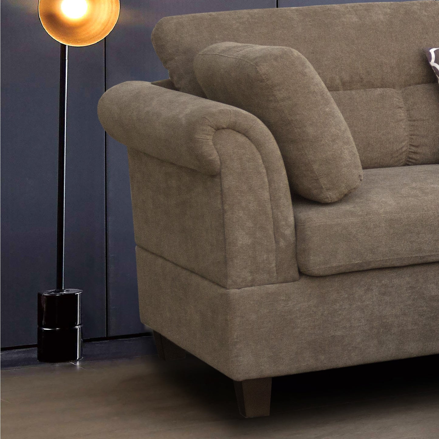 Diego 103.5' Brown Fabric Sectional Sofa with Right Facing Chaise, Storage Ottoman, and 2 Accent Pillows - detail view 7