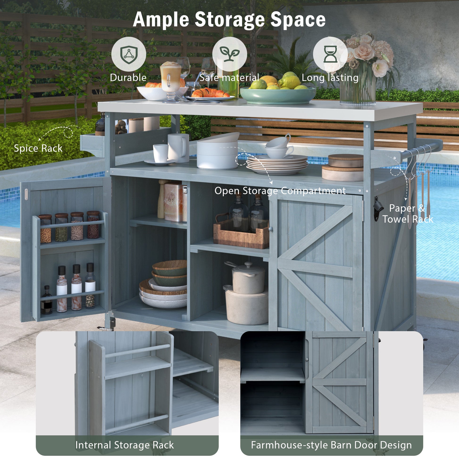 K&k Outdoor Kitchen Island - Grey & Blue - detail view 4