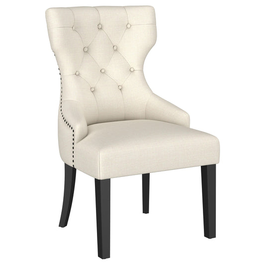 Gillian Beige and Black Fabric Upholstered Dining Side Chair with Modern Wingback Design, Soft Tufted Upholstery, Nailhead Trim, Wooden Frame