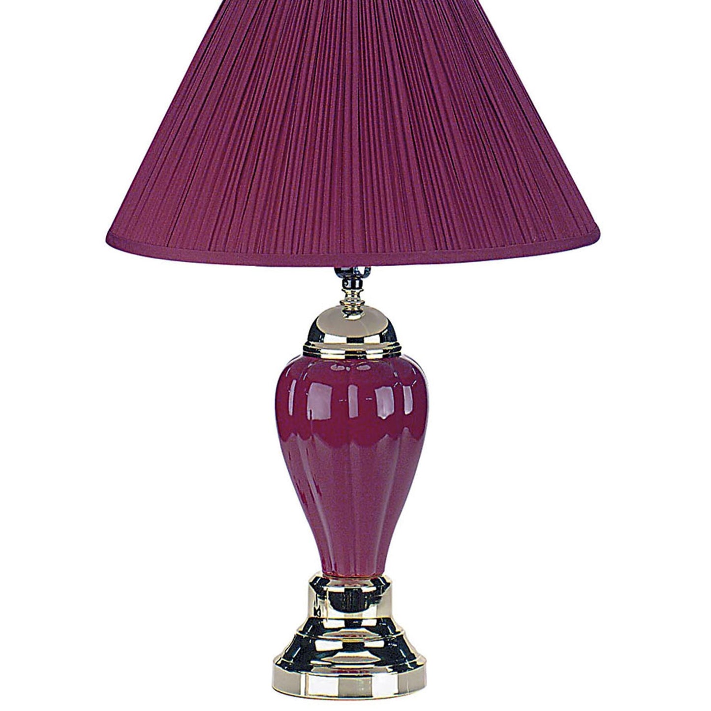 27' Tall Ceramic Table Lamp, Urn-Shaped with Burgundy finish, Linen Shade