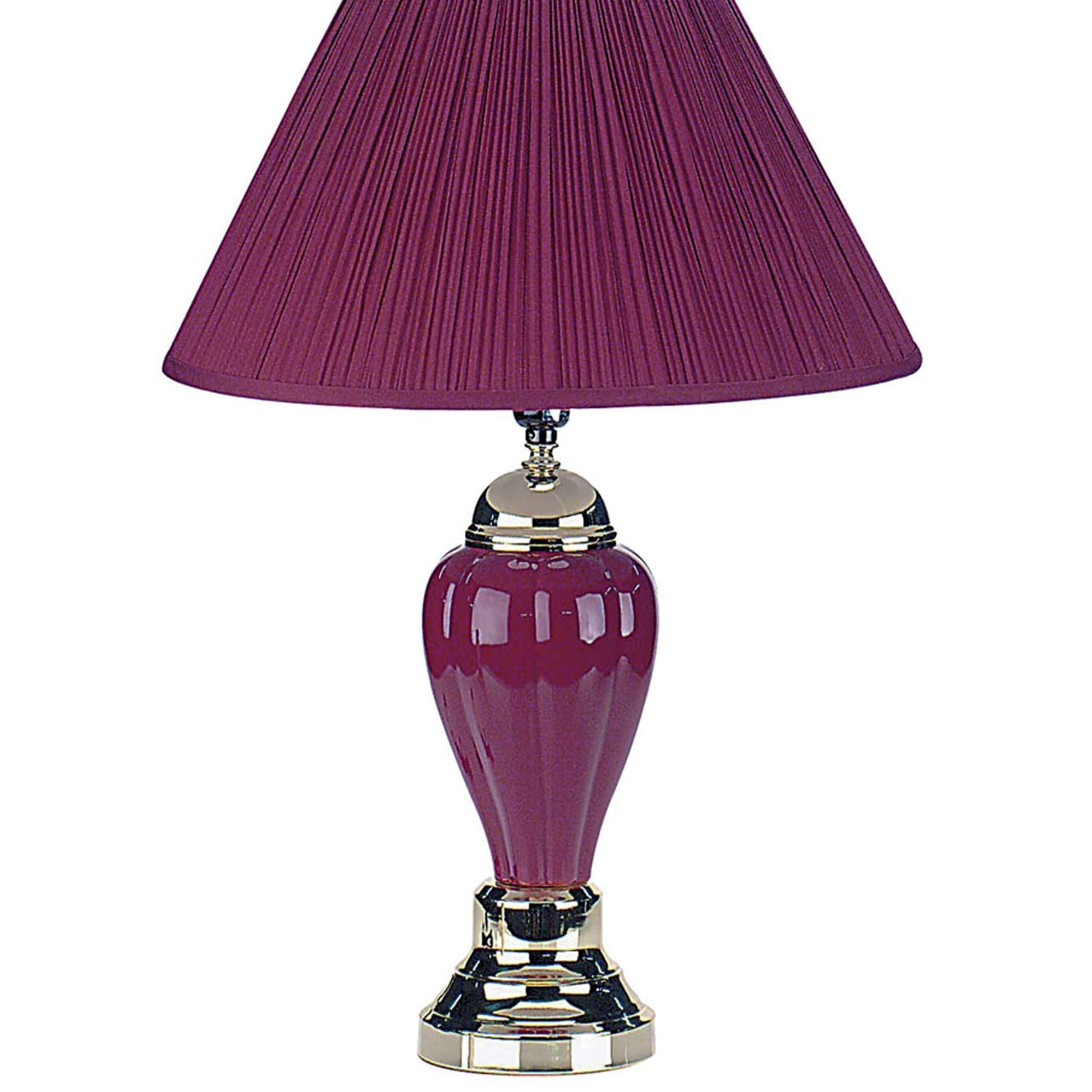 27' Tall Ceramic Table Lamp, Urn-Shaped with Burgundy finish, Linen Shade