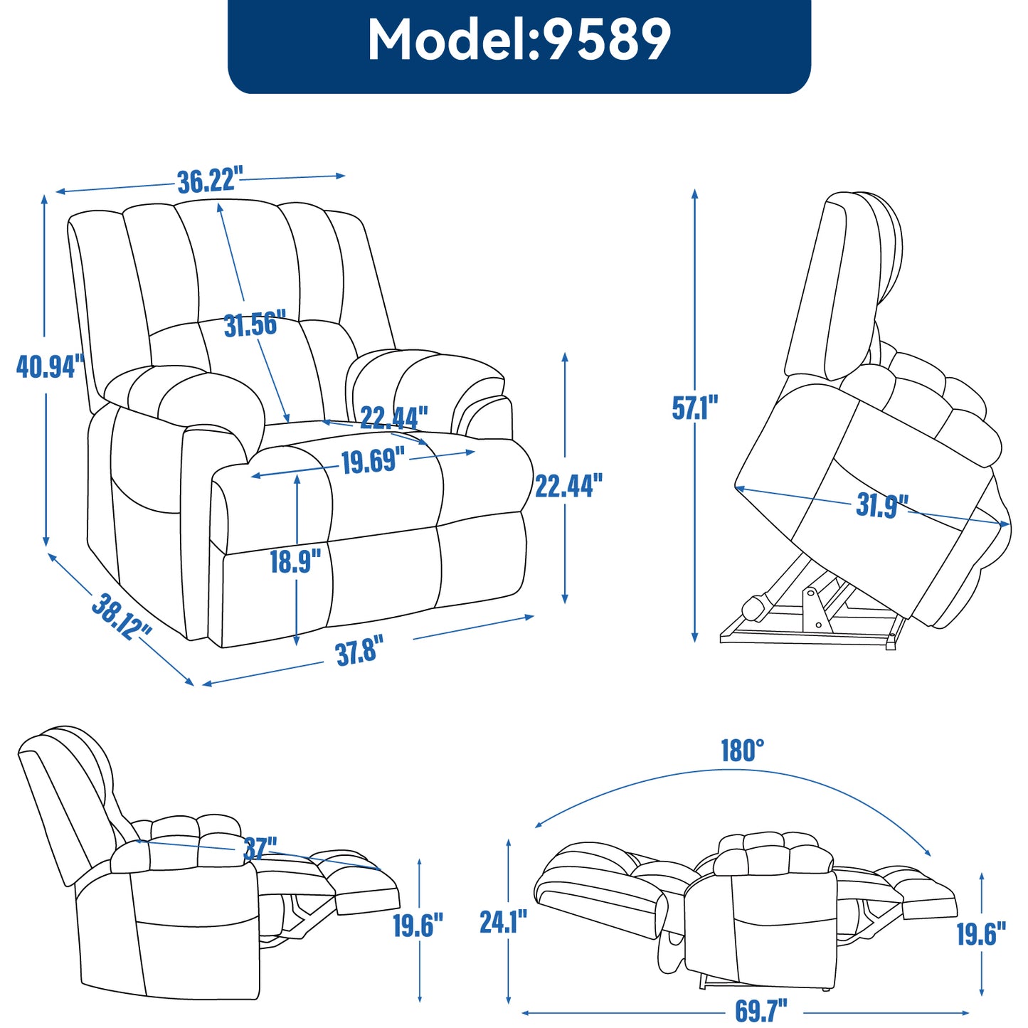Dual Motor Heat Massage Infinite Position Up to 350 LBS Electric Power Lift Recliners with Power-Remote - Brown - detail view 6