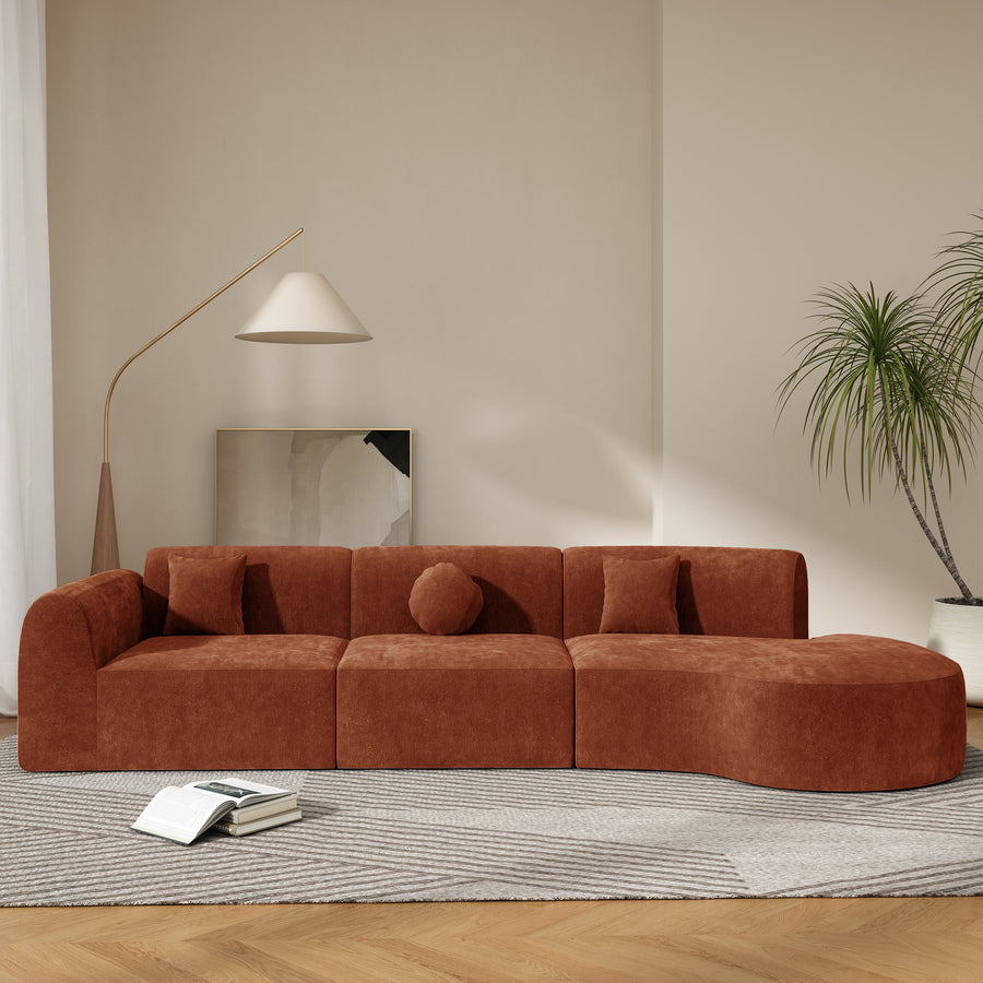 140' Modern Curved Sectional Sofa with High-Density Fully Compressed Sponge and Chaise Lounge, 3-Piece Set, Fully Assembled Right Hand Facing, Perfect - primary color shot