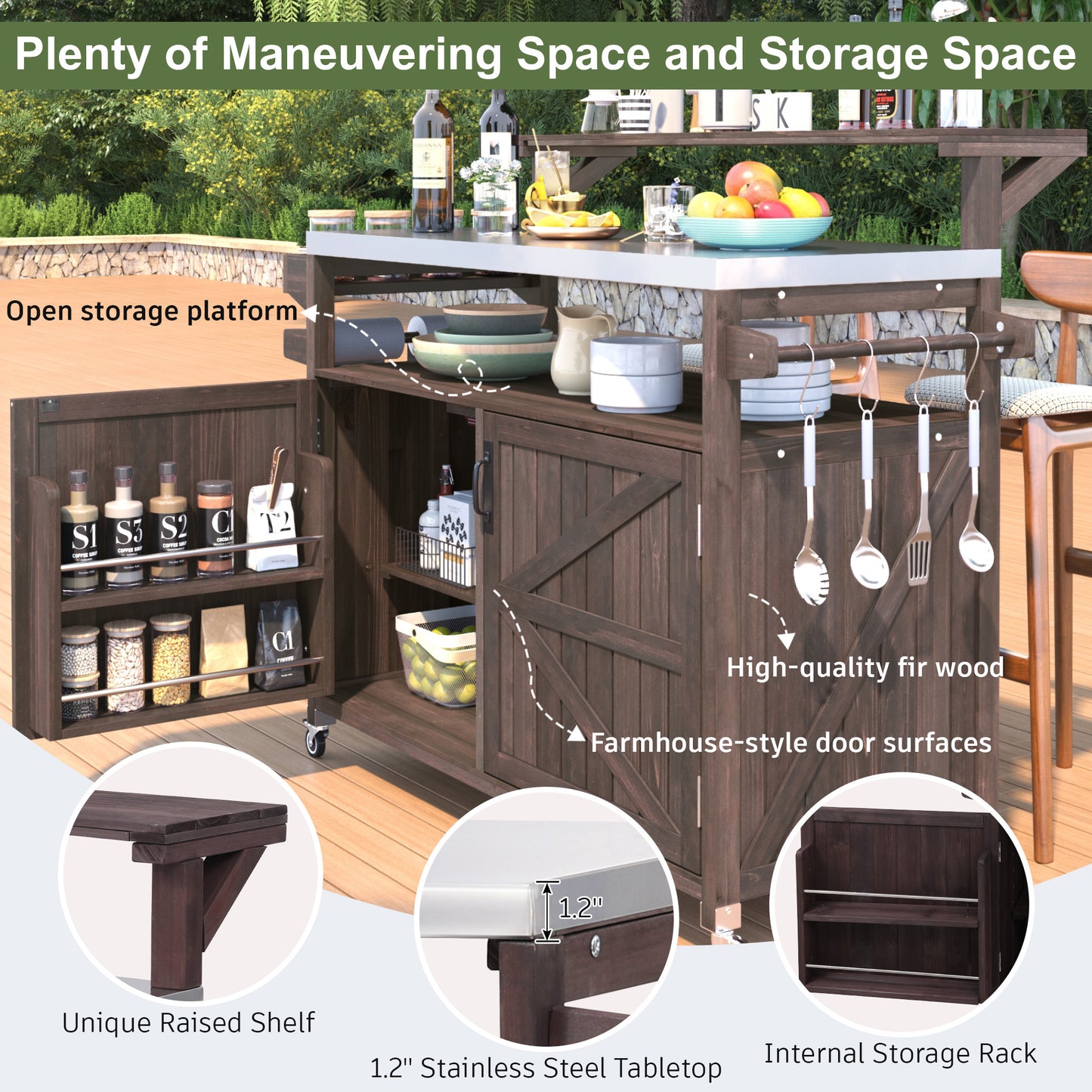 K&k 53.3' Outdoor Kitchen Island with Raised Shelf - Brown - detail view 6