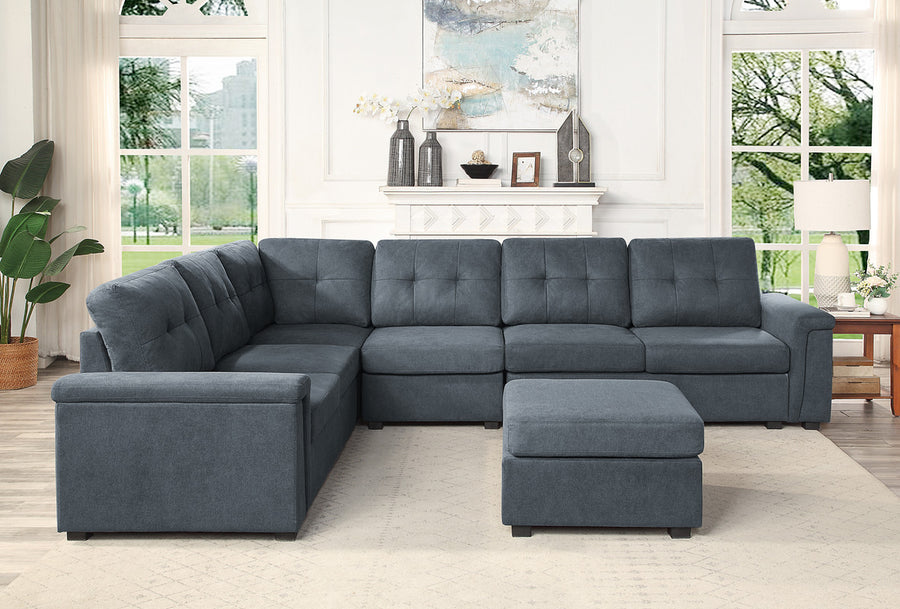 Isla 119' Gray Woven Fabric 7-Seater Sectional Sofa with Ottoman - primary color shot