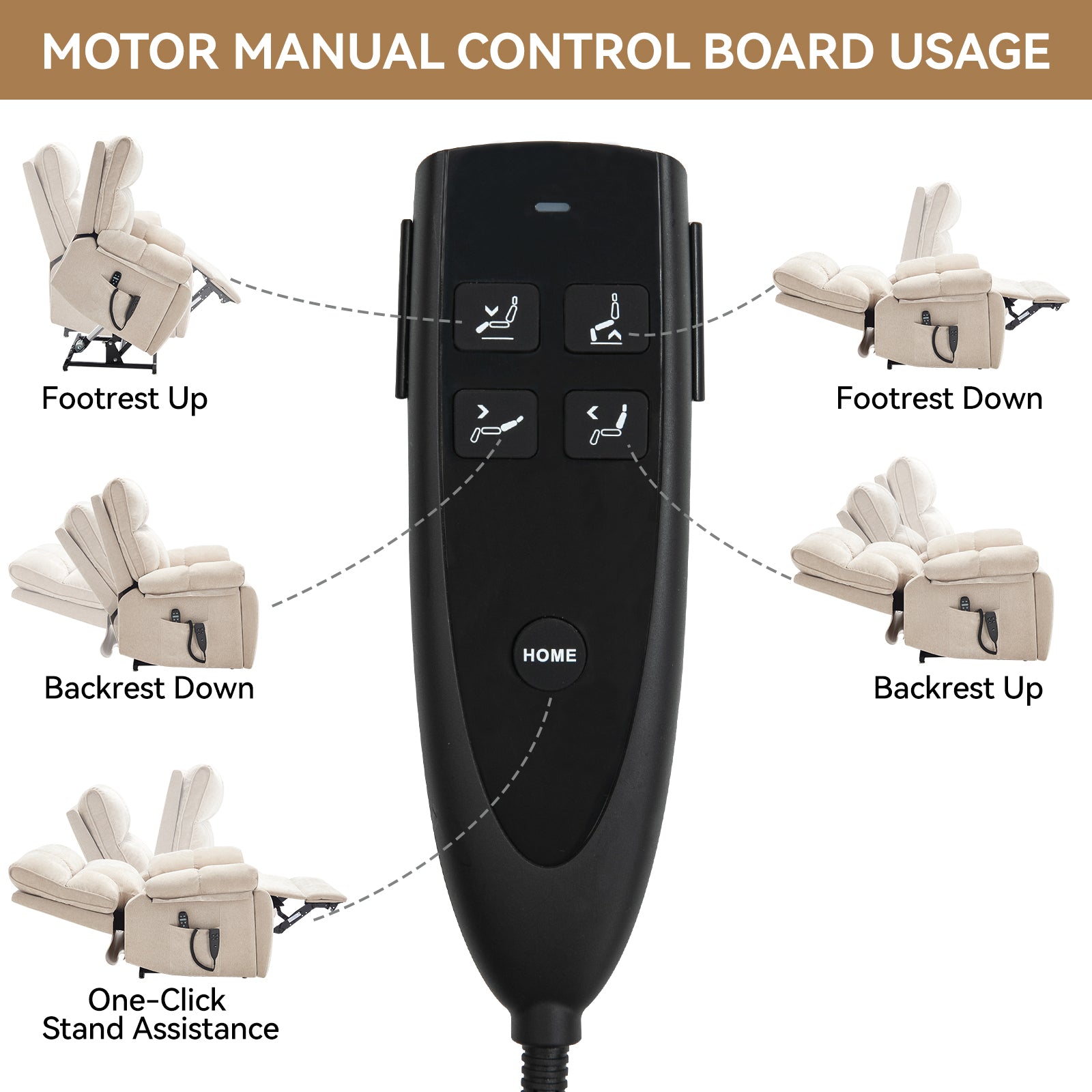 Beige Heat Massage Dual Motor Infinite Position Up to 350 LBS Large Electric Power Lift Recliners with Hidden Cup Holders - detail view 6
