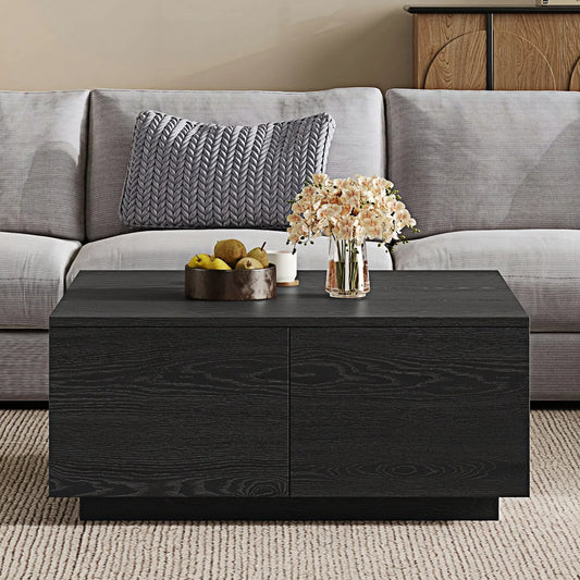 33.25' Square Coffee Table with 4 Drawers, Black