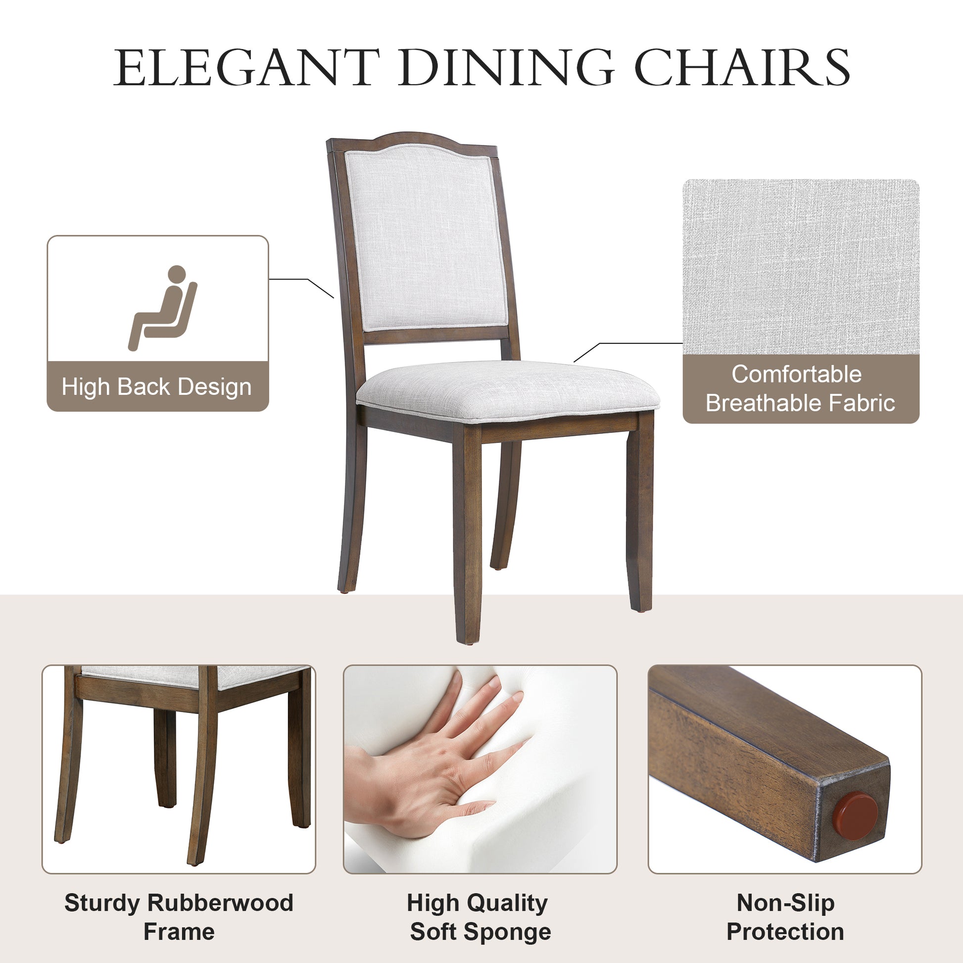 6-Piece Dining Table Set - Beige+brown - detail view 8