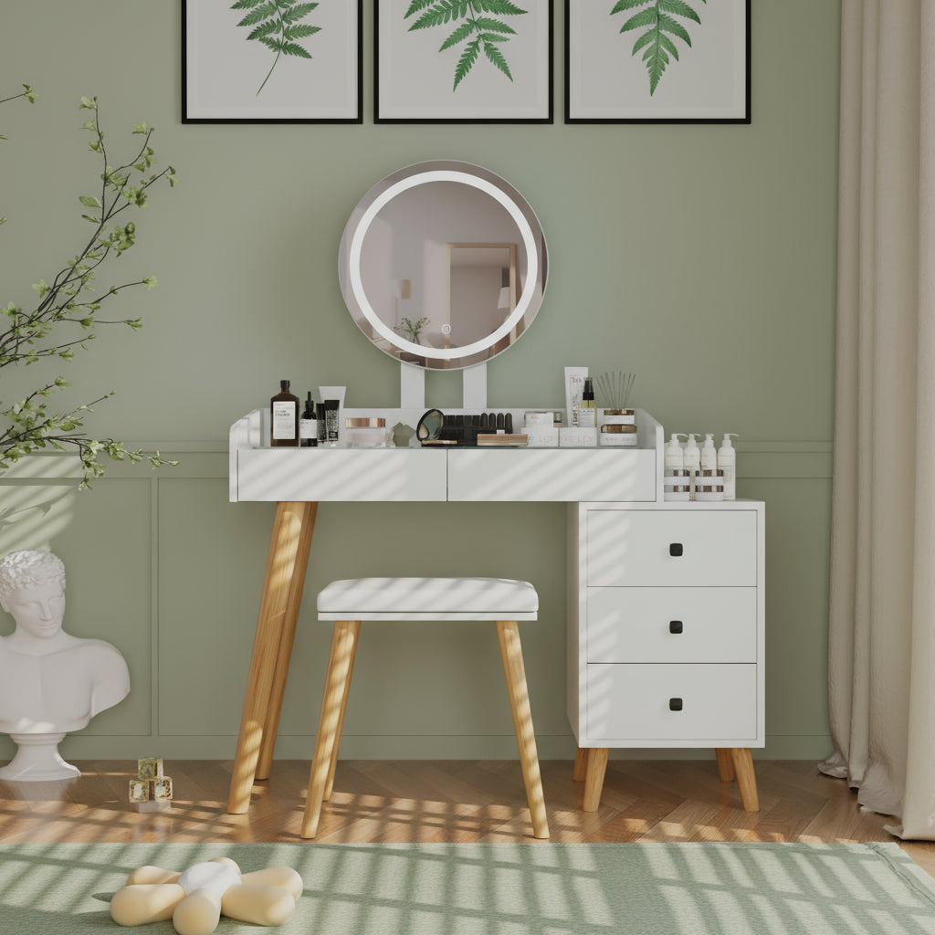Selma Modern Vanity Set with Adjustable Brightness and Stool