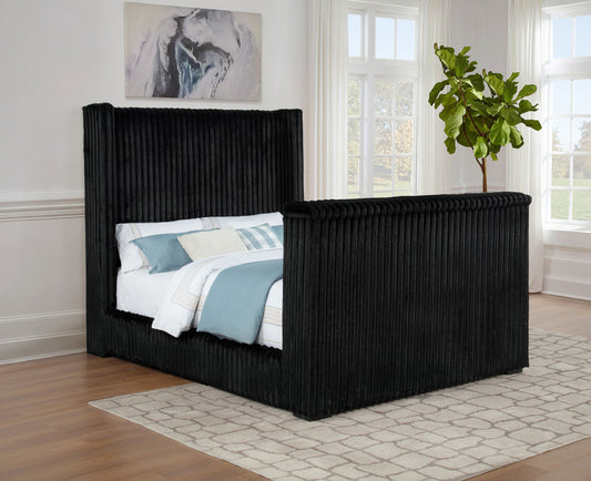 Centergrove Black Velvet Wingback TV Lift Bed – Queen