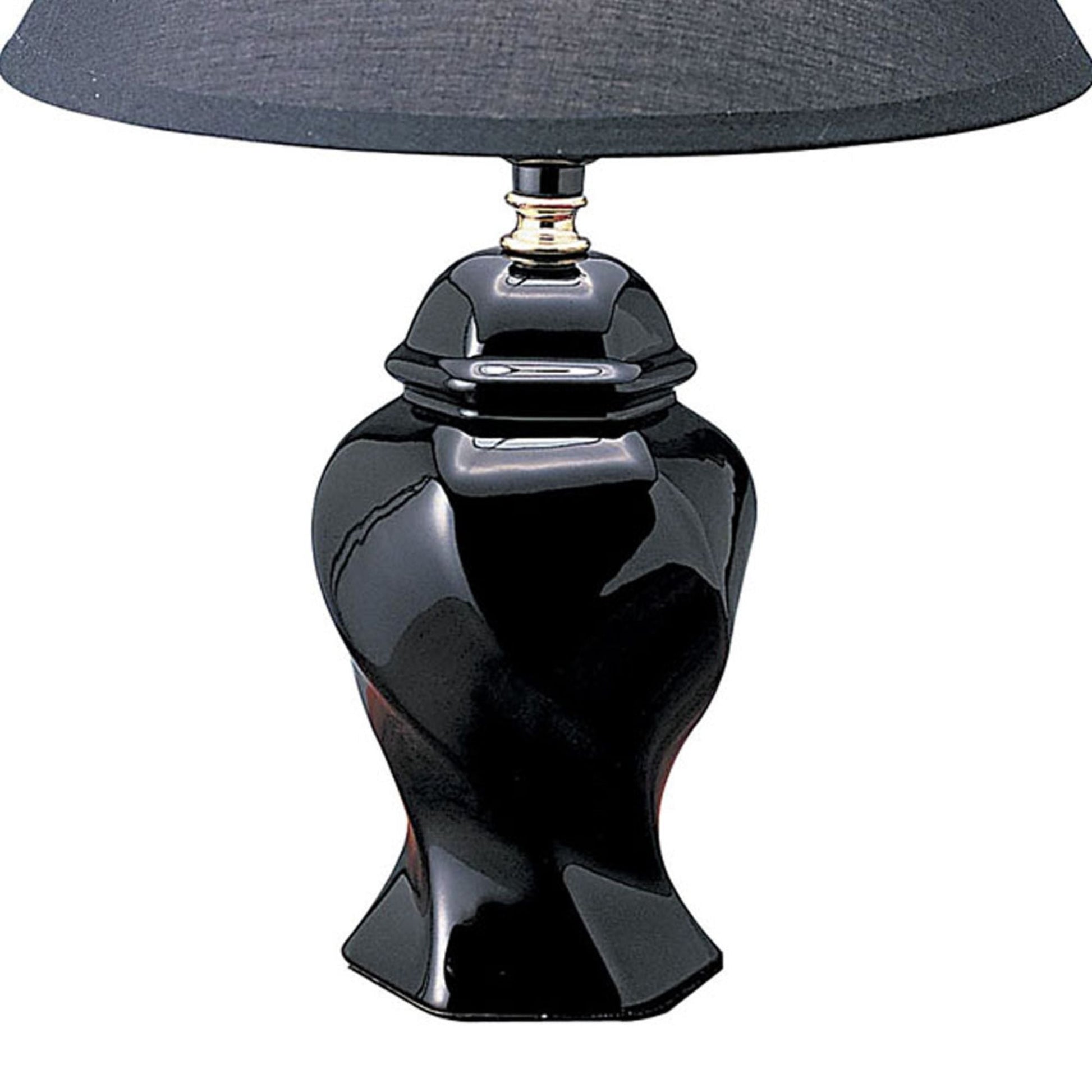 13' Tall Ceramic Table Lamp, Urn-Shaped with Black finish, Linen Shade
