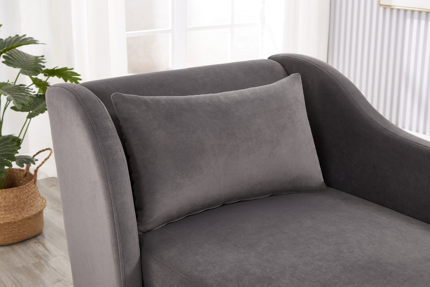 Modern Chaise Lounge Chair Velvet Upholstery (grey) - detail view 4