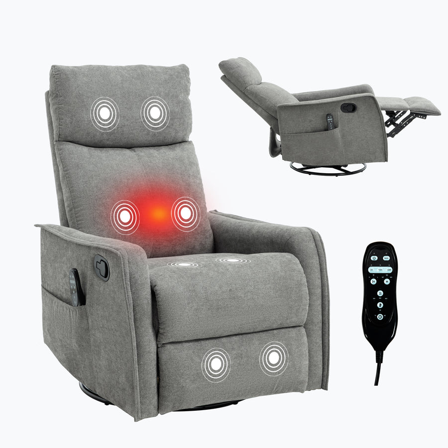Heat Massage Manual Recliner Chair with Rocker and Swivel in Fabric - Grey - primary color shot