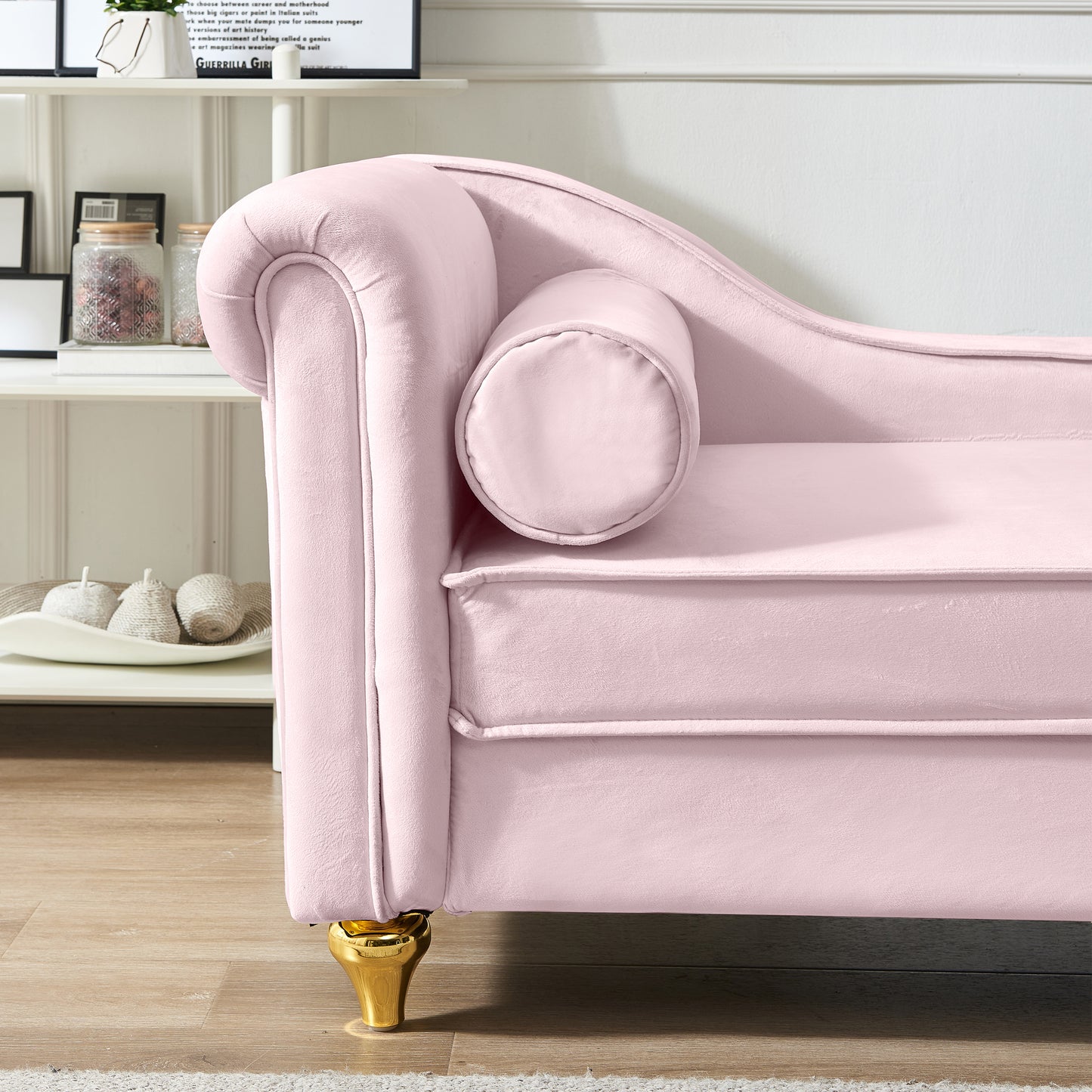 Modern Upholstery Chaise Lounge Chair with Storage Velvet (pink) - detail view 6