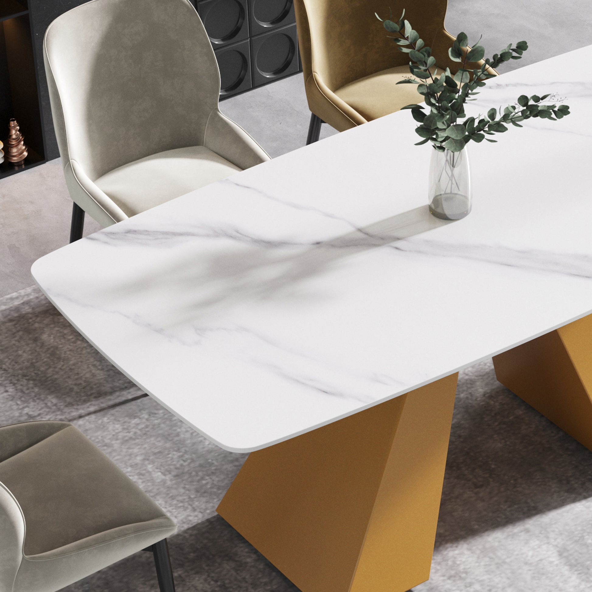 Beryl 70.87"Modern Sintered Stone Dining Table with White Top & Gold Base