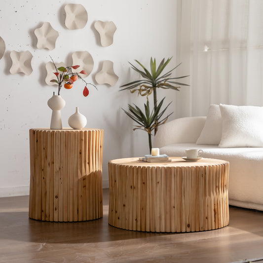 Natural Solid Wood+MDF 2-Piece Accent Table Set with Wood Legs (Set of 2) - detail view 2