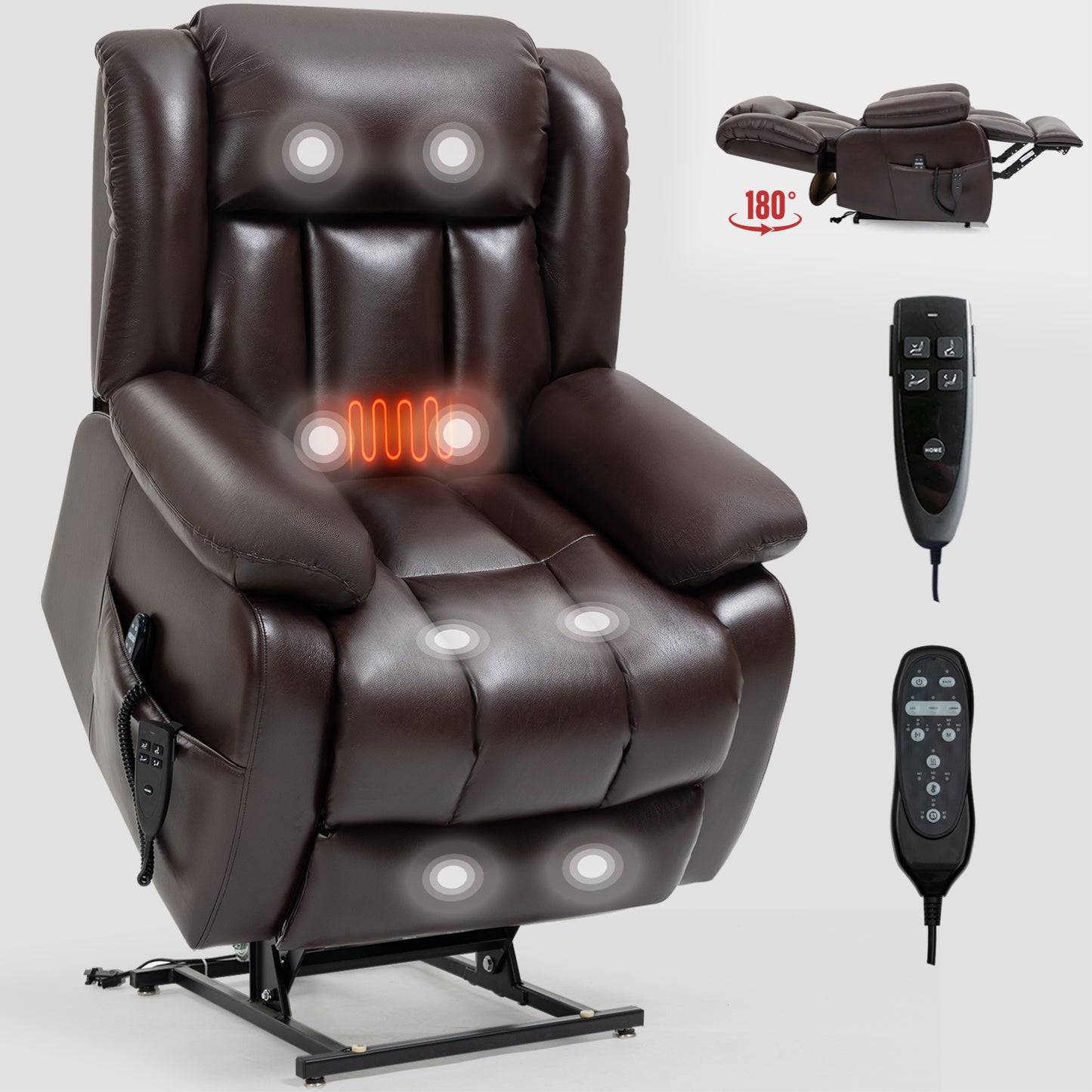 Dual Motor Infinite Position Up to 350 LBS Electric Medium Size Brown Power Lift Recliner Chair with 8-Point Vibration Massage and Lumbar - primary color shot