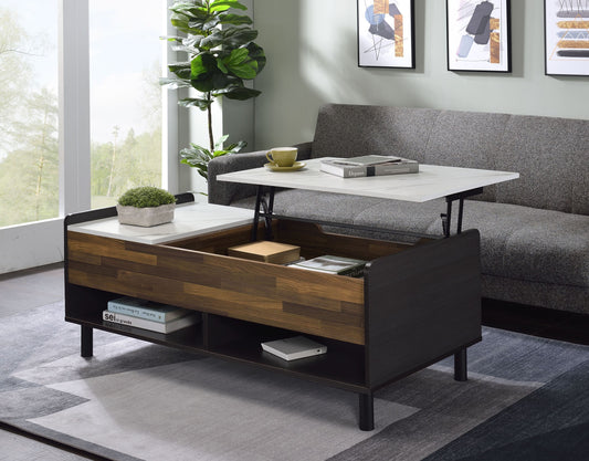 Axel with Printed Faux Marble, Walnut & Black Finish Coffee Table w/ Lift Top