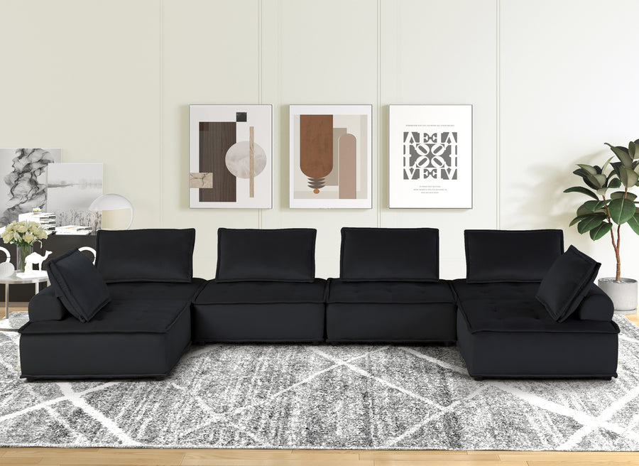 Anna 160' Black Velvet 6-Seater U-Shape Modular Sectional Sofa - primary image