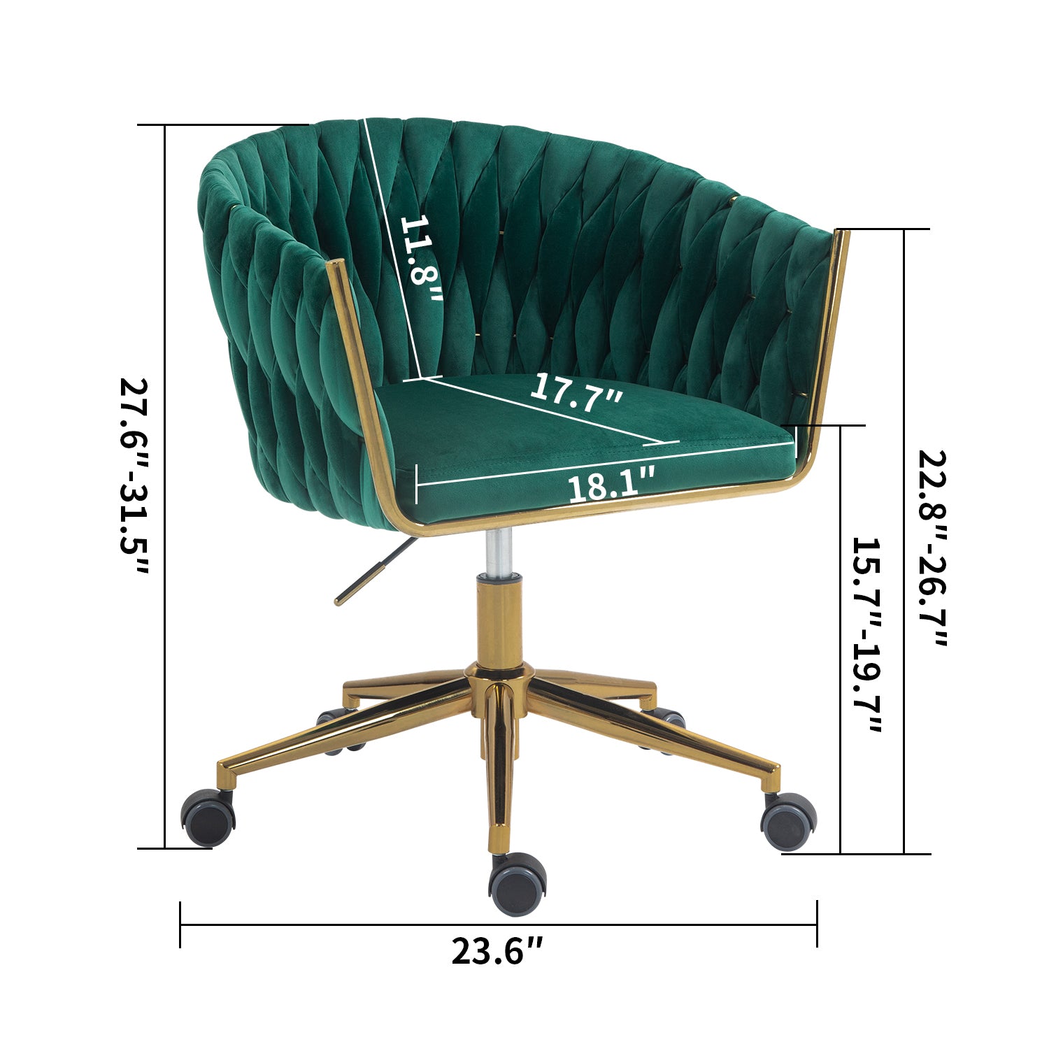 Stylish Green Hand-Woven Backrest Office Chair with Wheels, Height Adjustable & 360° Swivel