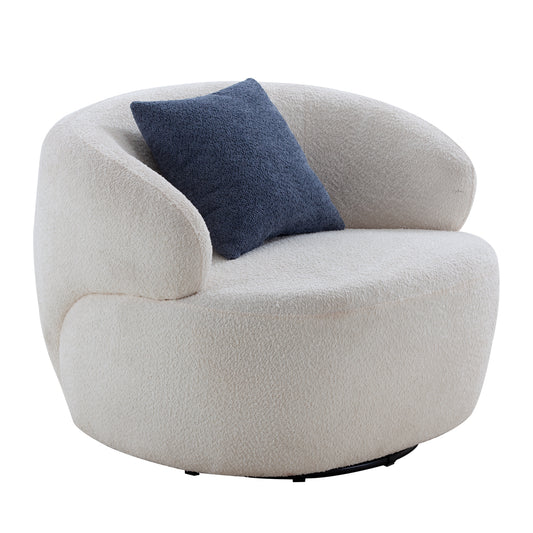 Beige Swivel Barrel Accent Chair