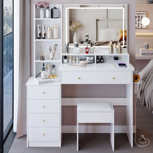 Charlene 41' Large Size Left Bedside Cabinet Vanity Table Set