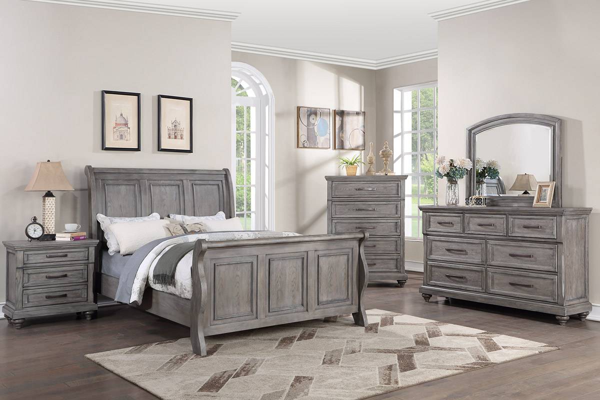 Poundex Classical Vintage Look 3 Drawer Nightstand in Gray - F5501