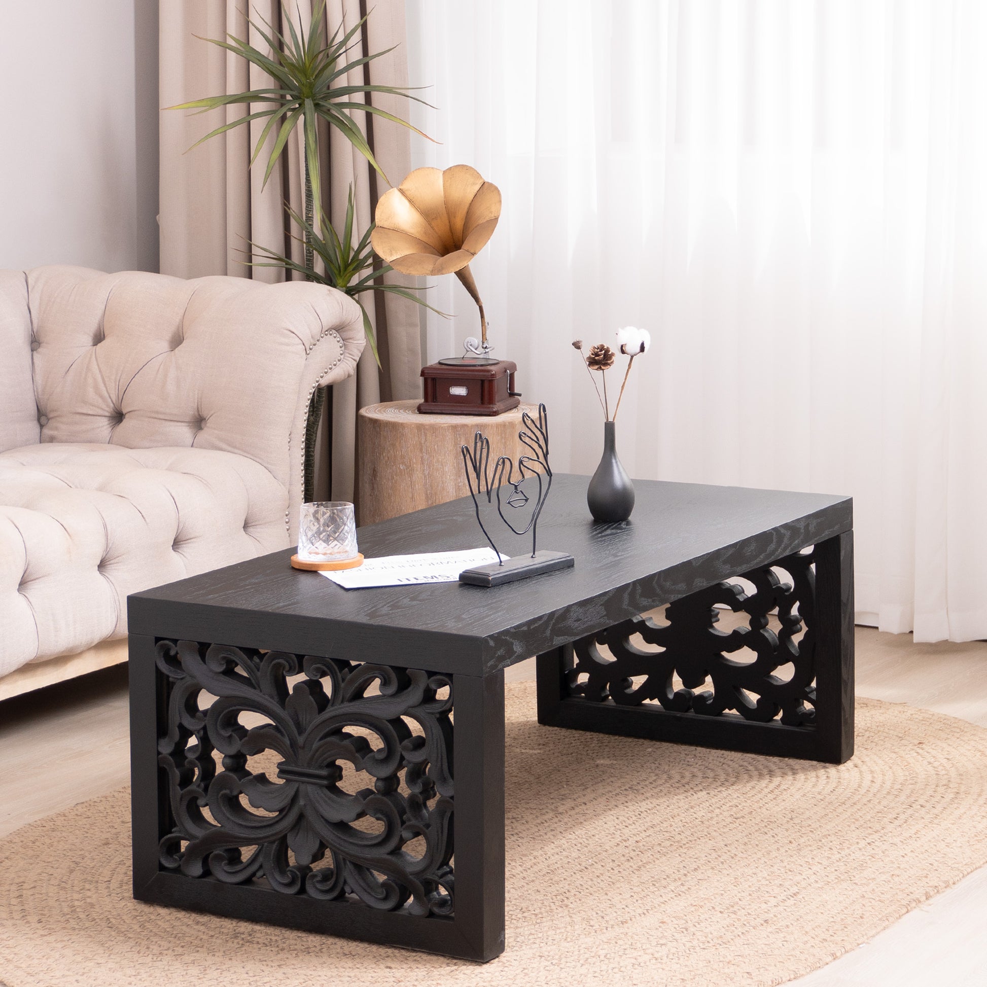 black wooden coffee table