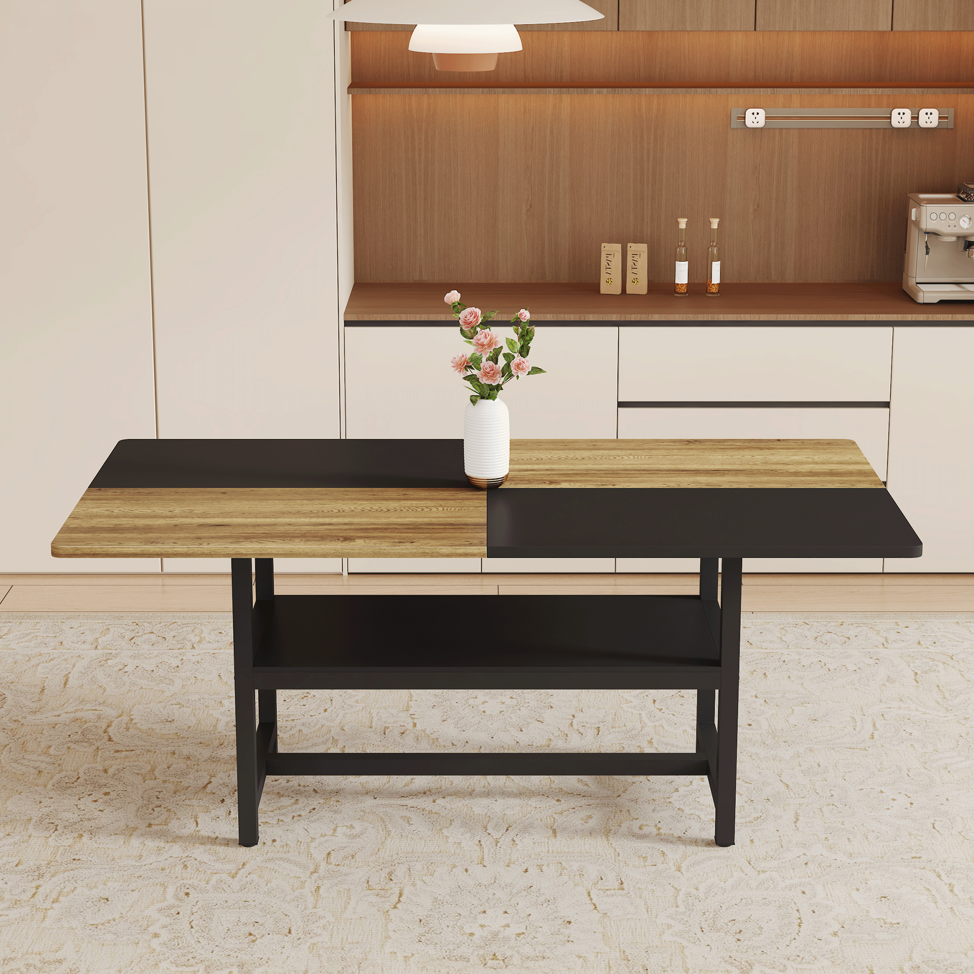 Multifunctional Dining Table: 71' L × 35.4' W × 30' H - Black - detail view 3