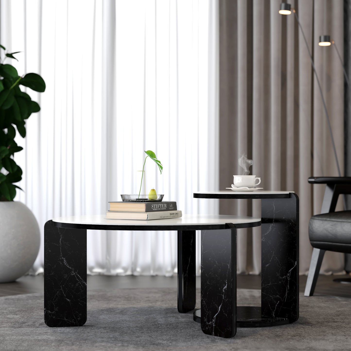 White & Black Nesting Tables with Black Legs - detail view 7