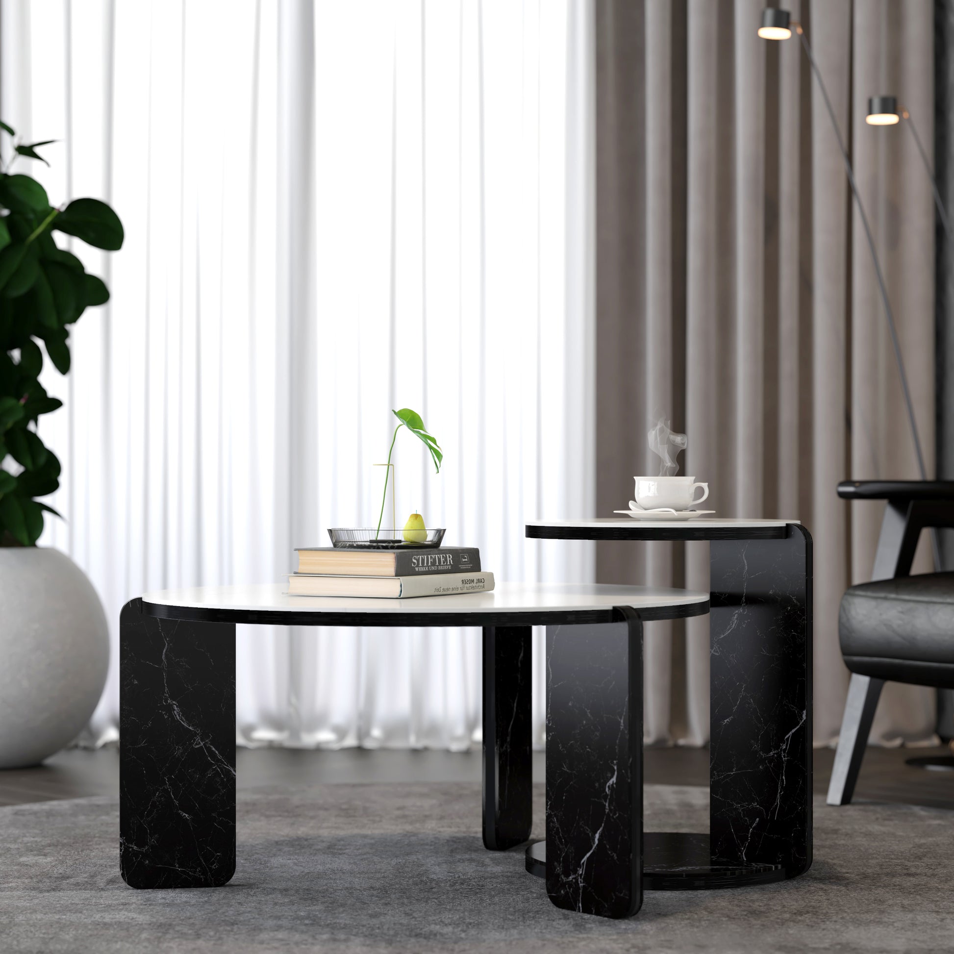 White & Black Nesting Tables with Black Legs - detail view 7
