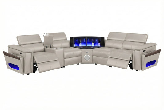 Nova Modern Style Sectional with 1 Console (Reading Light), Wedge with Bluetooth speaker, LED and Lifting wine cabinet - Gray - detail view 2