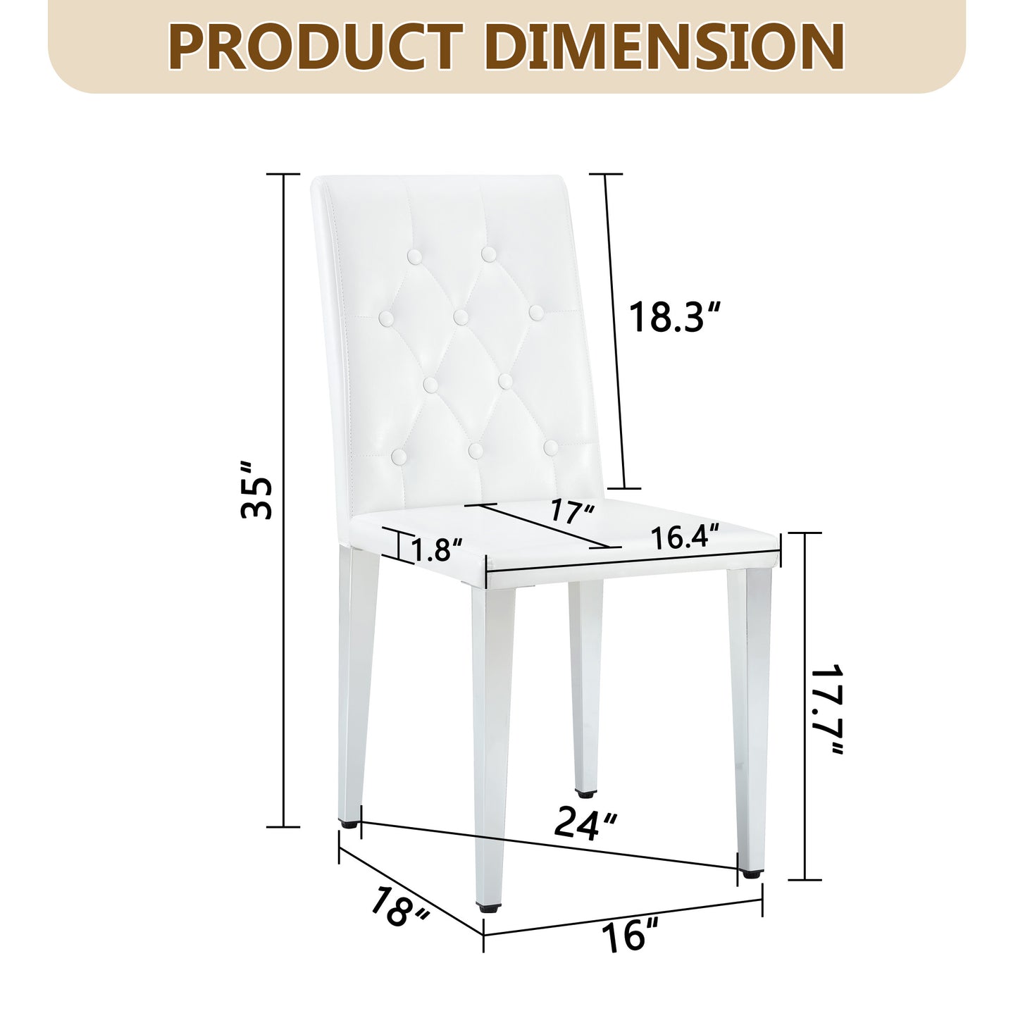 White Upholstered Fabric Dining Chairs with Silver Legs (set of 2) - detail view 3