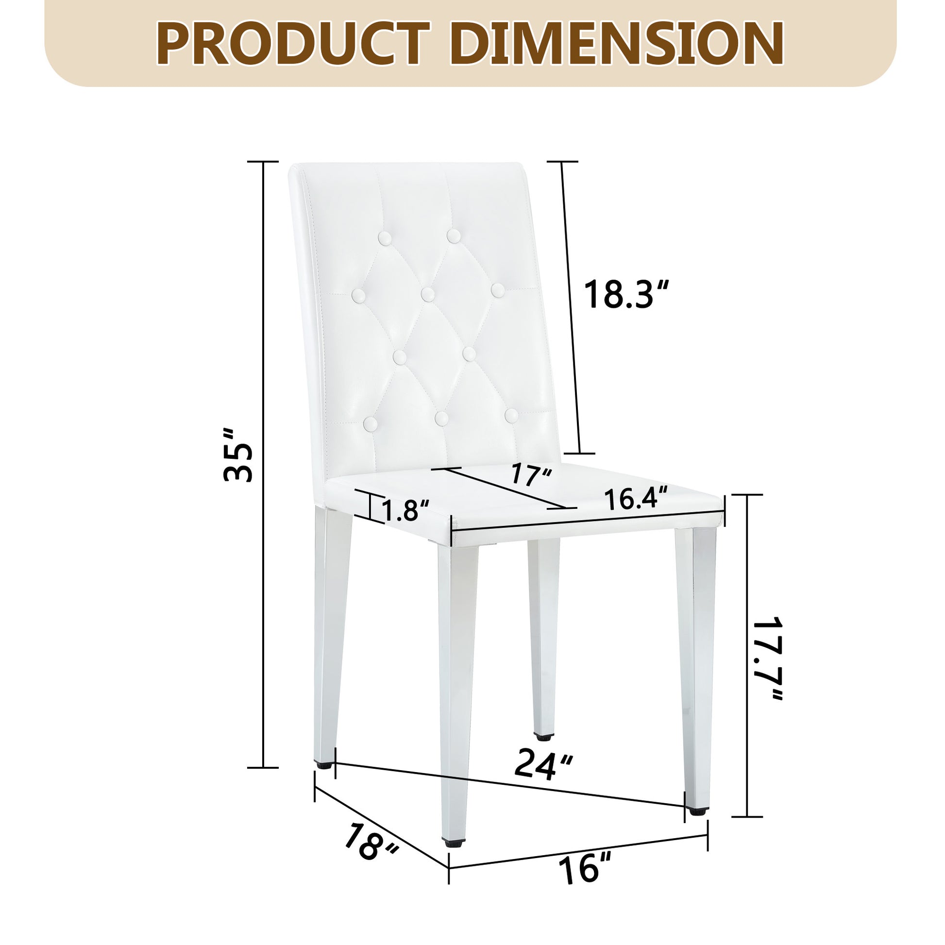 White Upholstered Fabric Dining Chairs with Silver Legs (set of 2) - detail view 3