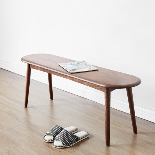 Natural Oak Wood Dining Bench Table Bench with Half-Round Design in Walnut Finish - detail view 4
