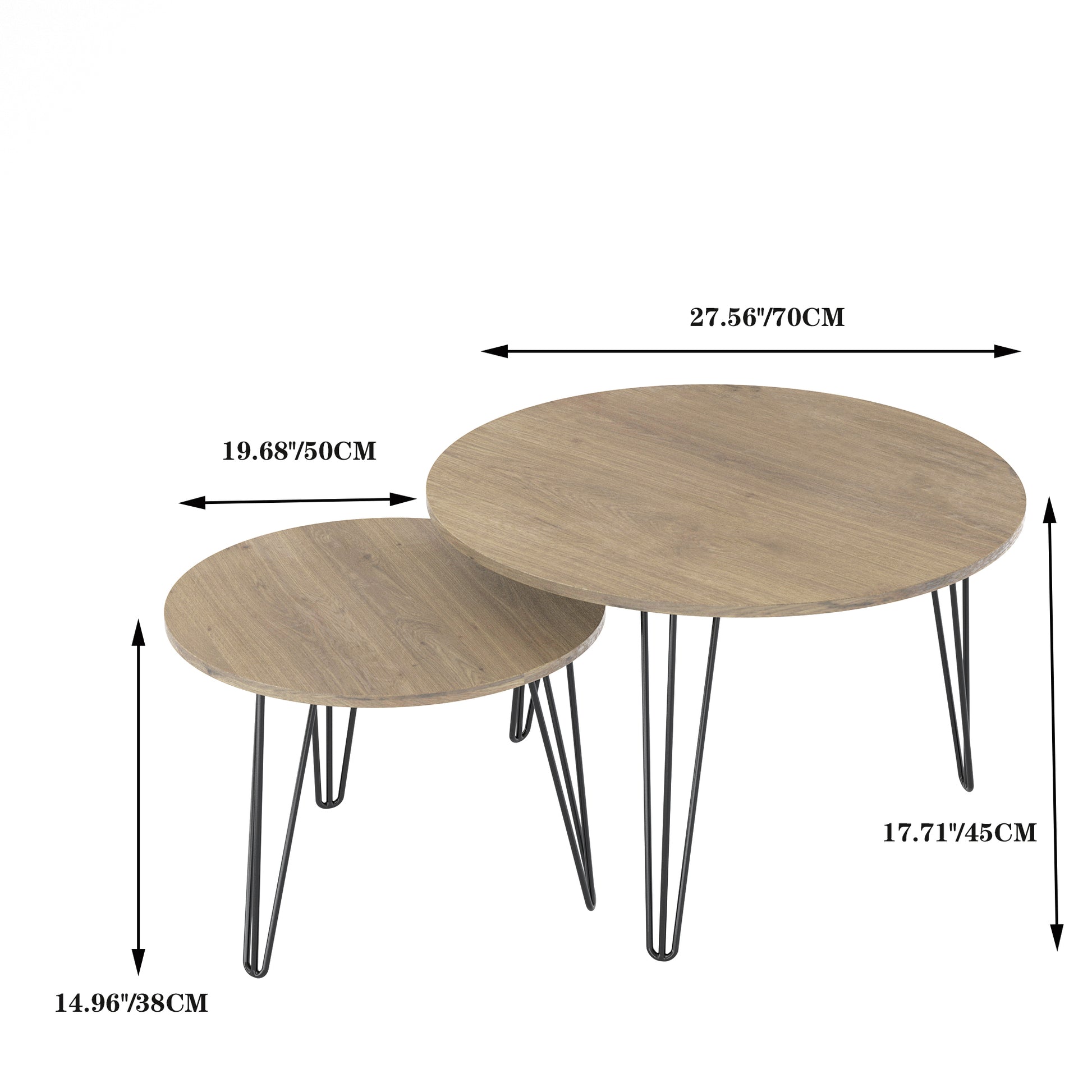 Brown Wood+metal Steel Frame Nesting Tables with Wood Legs - detail view 3