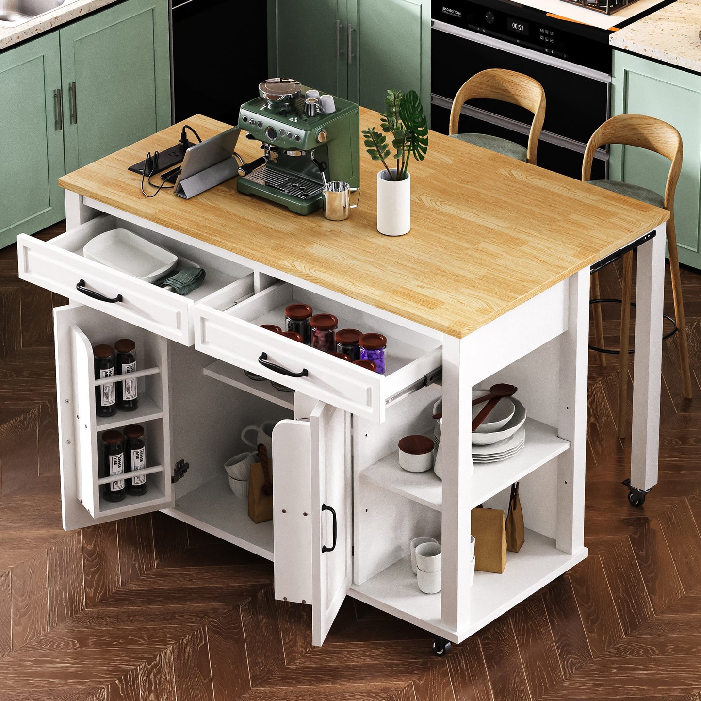 K&k 47" Kitchen Island with Extendable Dining Table - White - primary color shot