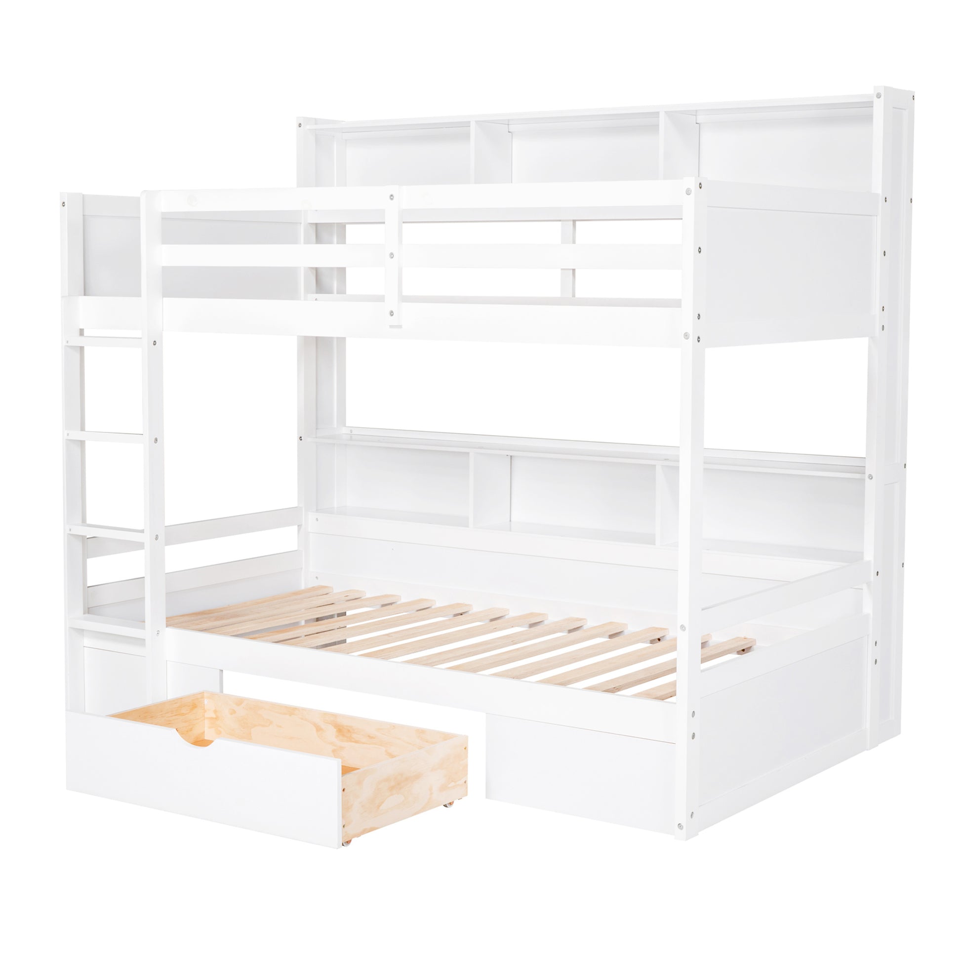 Harris Twin Size Bunk Bed with Built-in Shelves, White