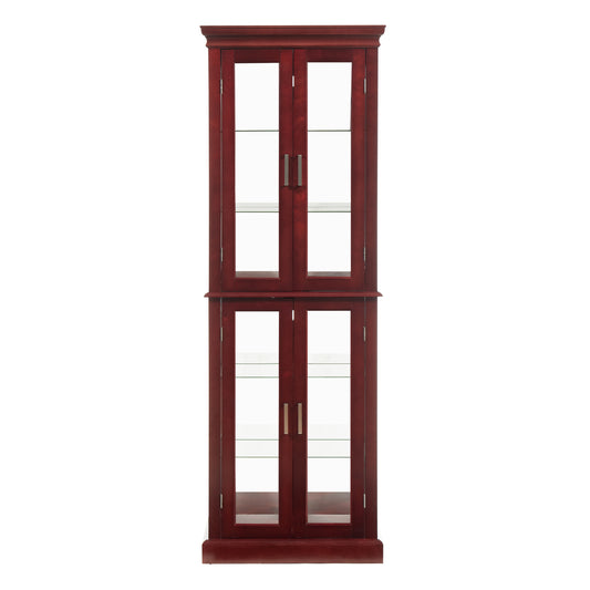 Claudette 6-Tier Lighted Curio Cabinet with Adjustable Glass Shelves, Mirrored Back & Cherry Finish