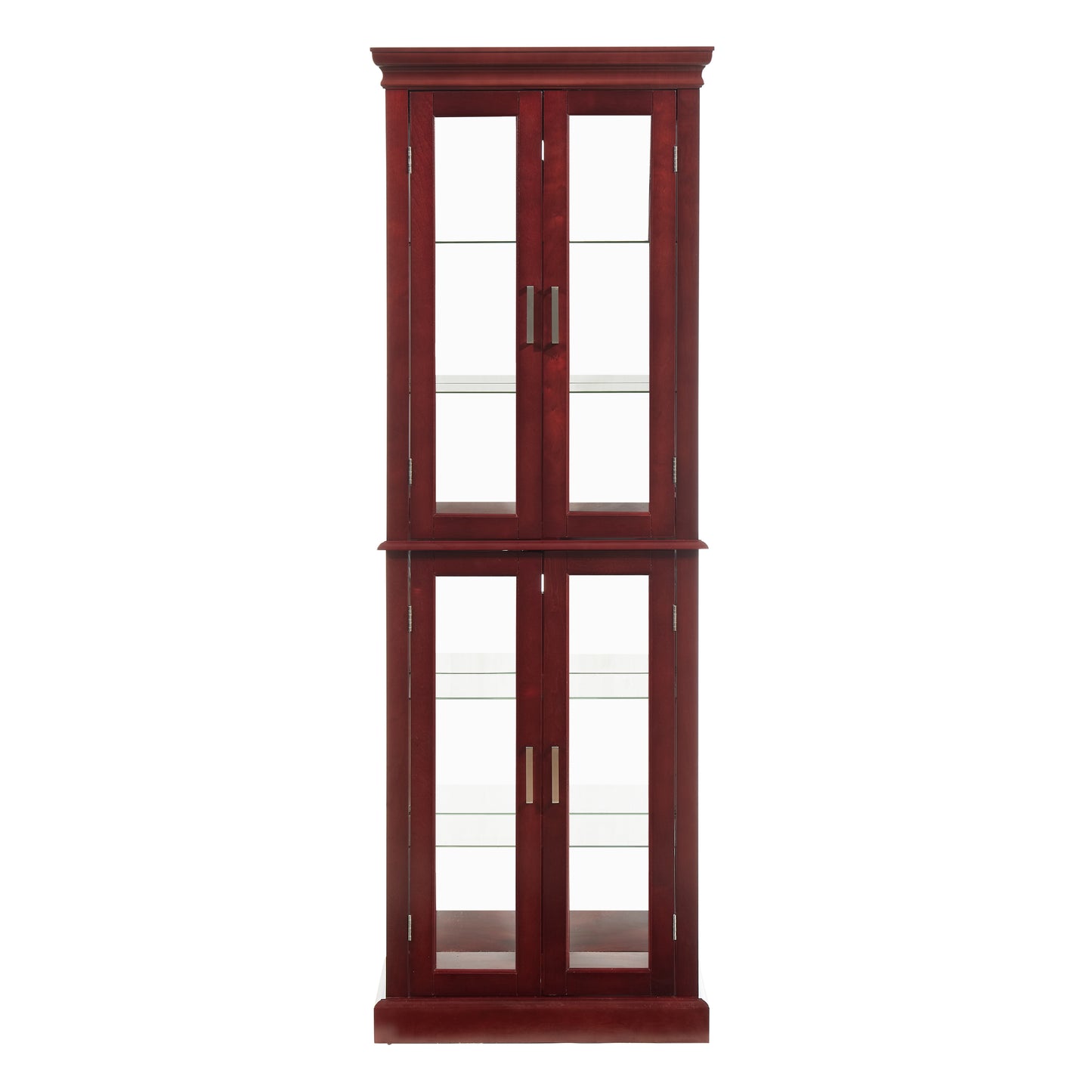 Claudette 6-Tier Lighted Curio Cabinet with Adjustable Glass Shelves, Mirrored Back & Cherry Finish
