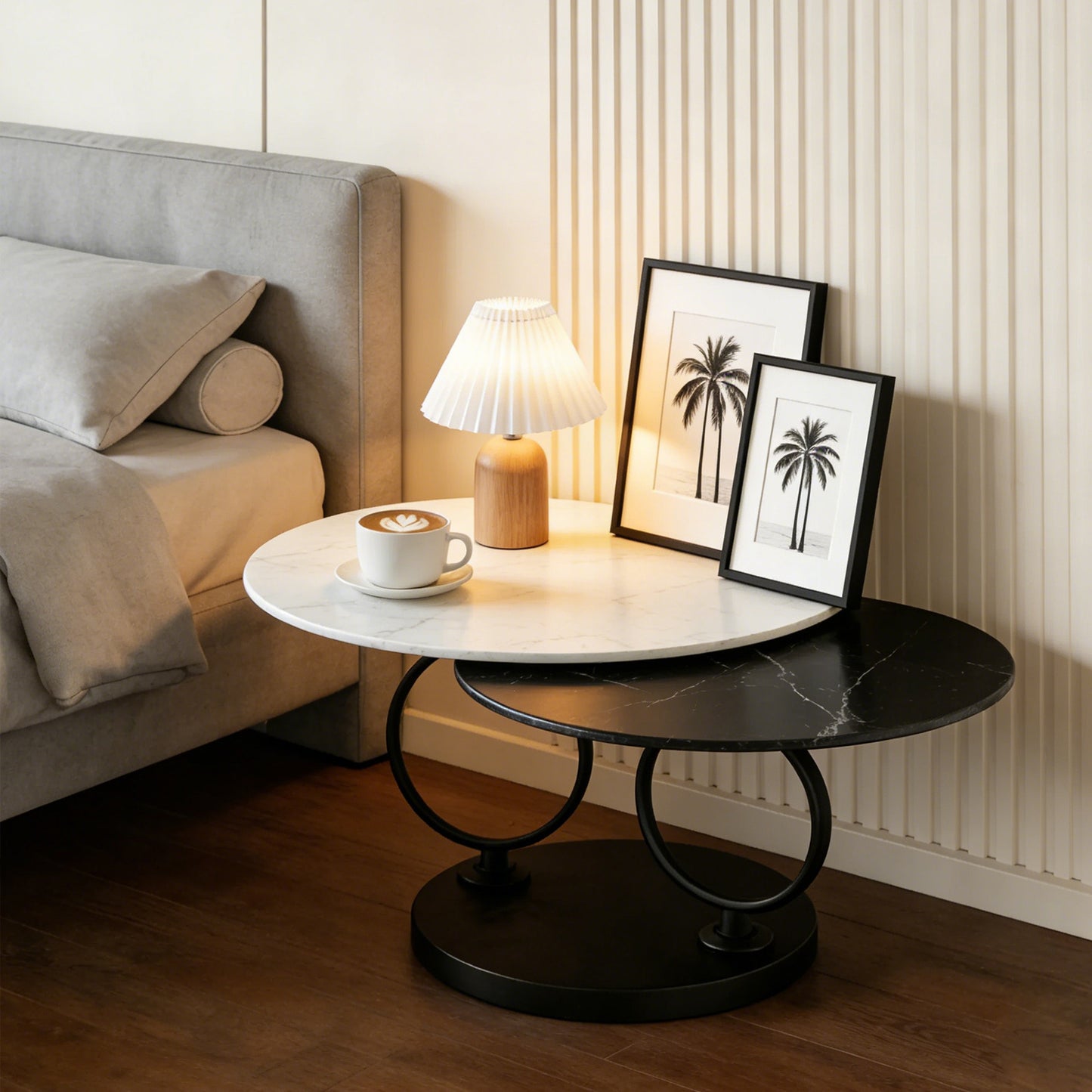 Black & White Metal+ceramic Tile Steel Frame Nesting Tables with Black Legs - detail view 4