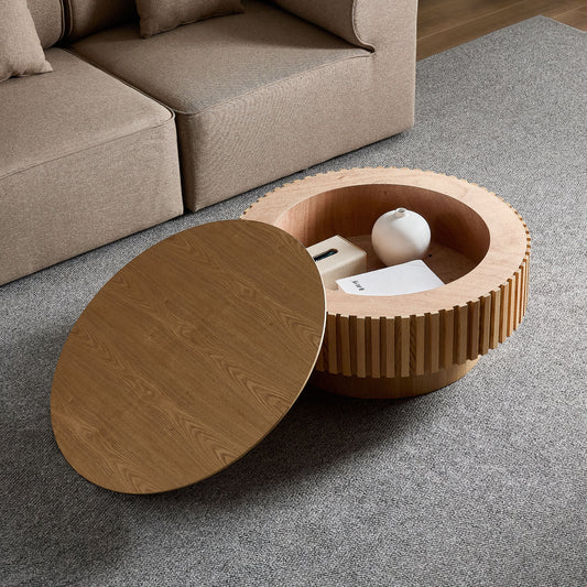 31.49'' Round Wood Coffee Table with Storage - Natural Ash - detail view 2