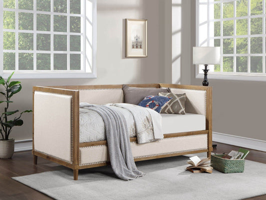 Callista Beige Upholstered Daybed, Light Oak