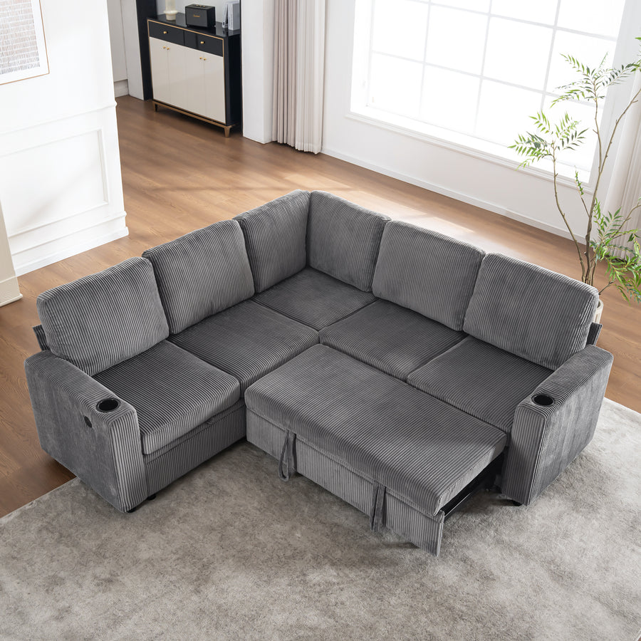 Sectional Sleeper Sofa with Pull Out Bed, Modular Corner Sofa with Storage, Sectional Couches for Living Room - primary color shot
