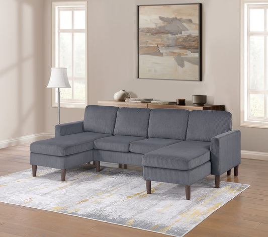 3-Piece Corduroy Sectional Set in Dark Gray - primary color shot